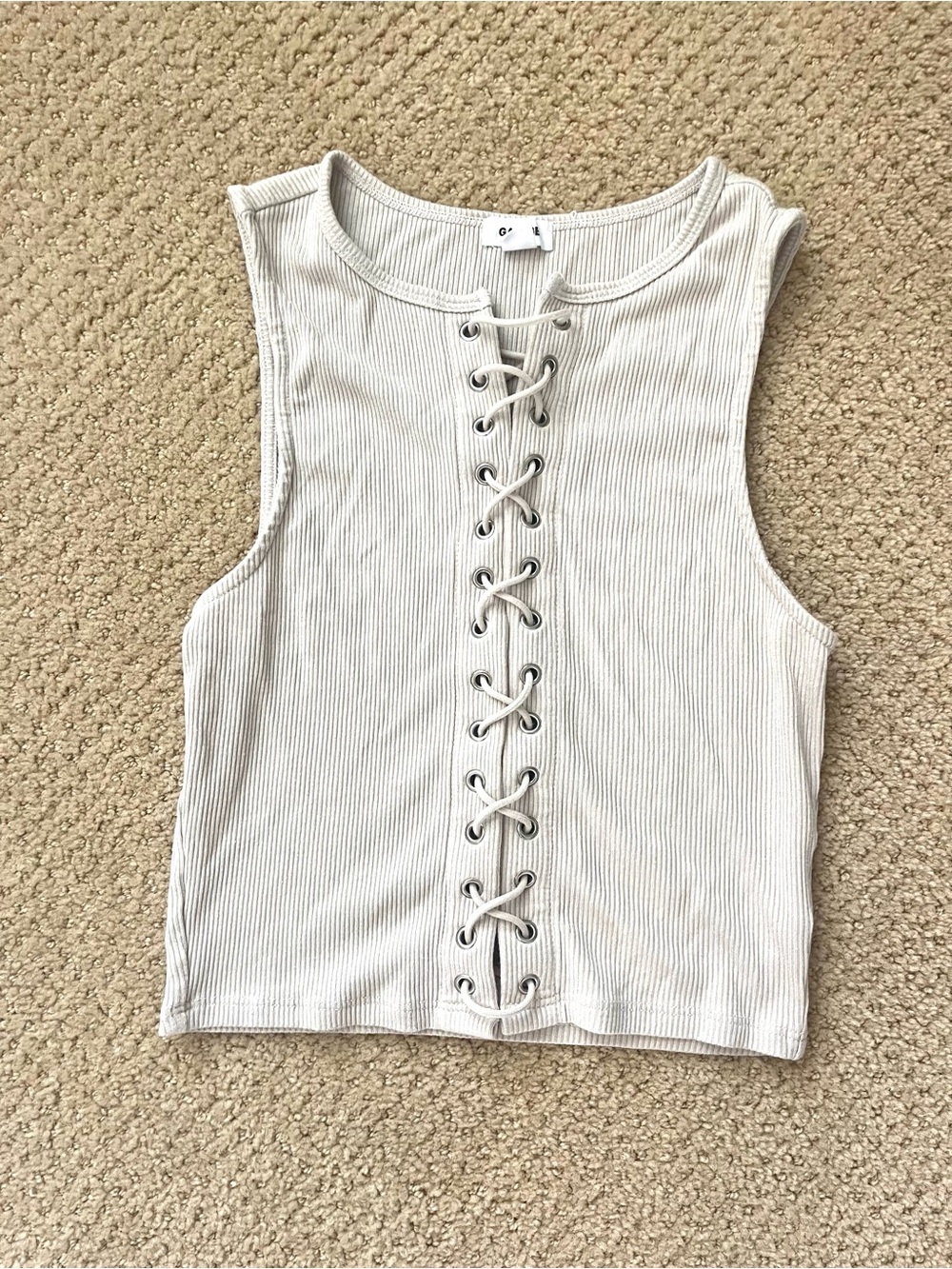Garage Beige Ribbed Front Lace-Up Tank Size XS